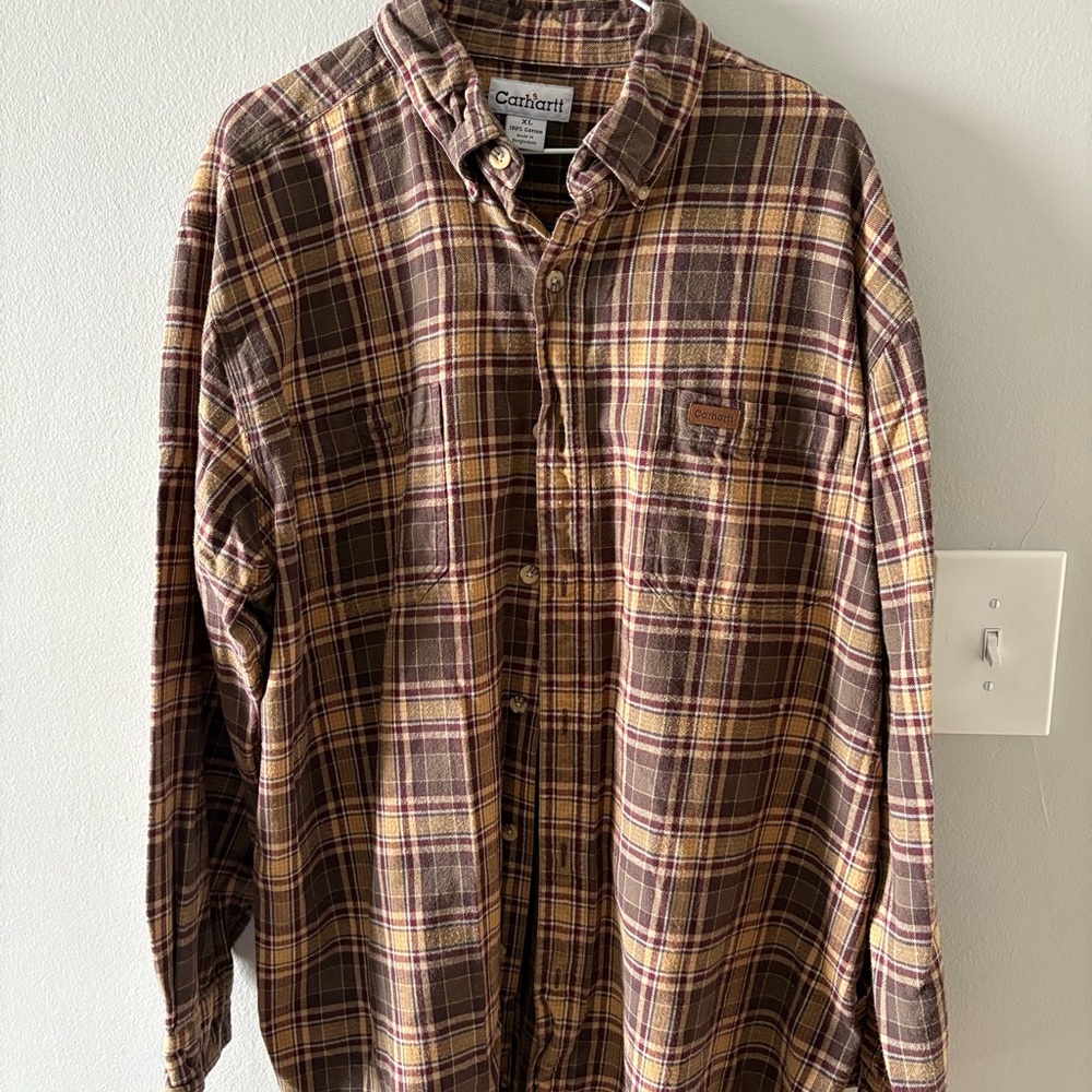 Carhartt Men's Casual Brown Plaid Shirt